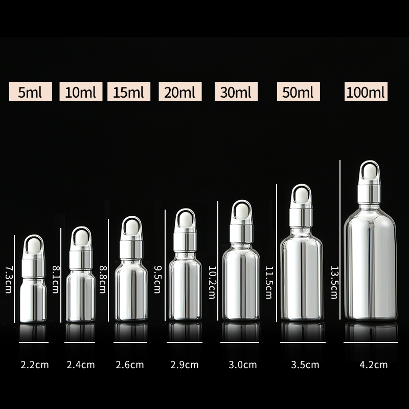 10ml20ml 30ml 50ml 100ml boston round Silver plated glass essential oil dropper bottle