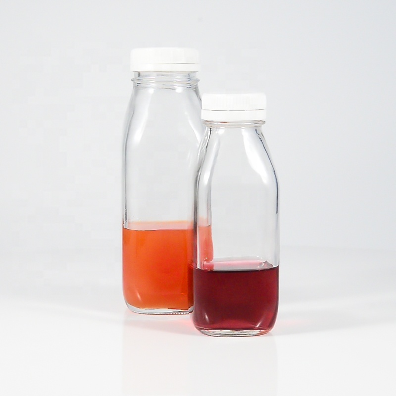 10oz 12oz 16oz French Square Milk Juice Glass Bottle with Plastic Cap
