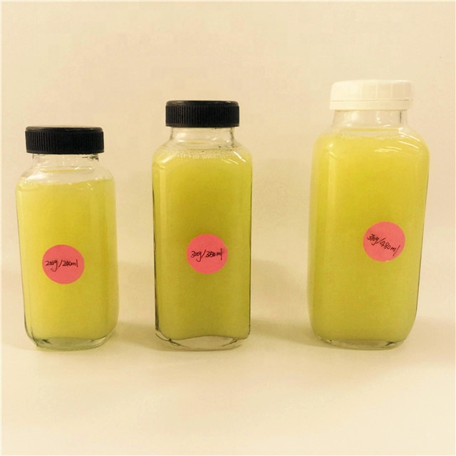 10oz 12oz 16oz French Square Milk Juice Glass Bottle with Plastic Cap
