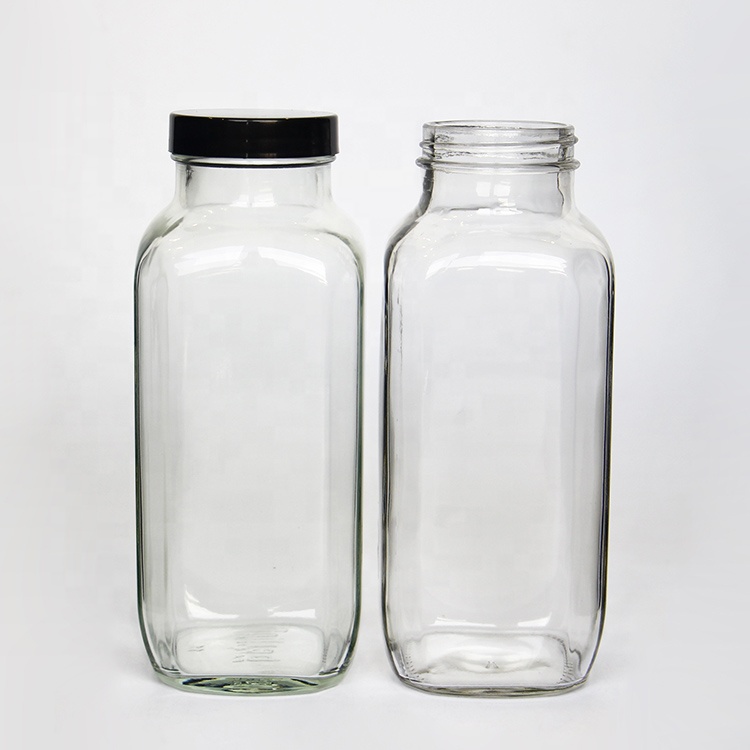 10oz 12oz 16oz French Square Milk Juice Glass Bottle with Plastic Cap