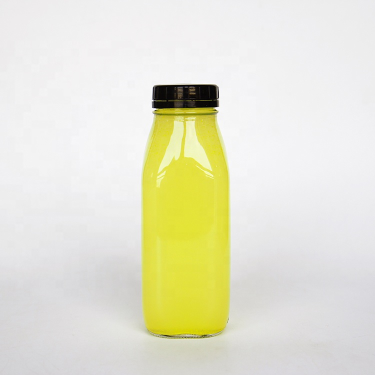 10oz 12oz 16oz French Square Milk Juice Glass Bottle with Plastic Cap