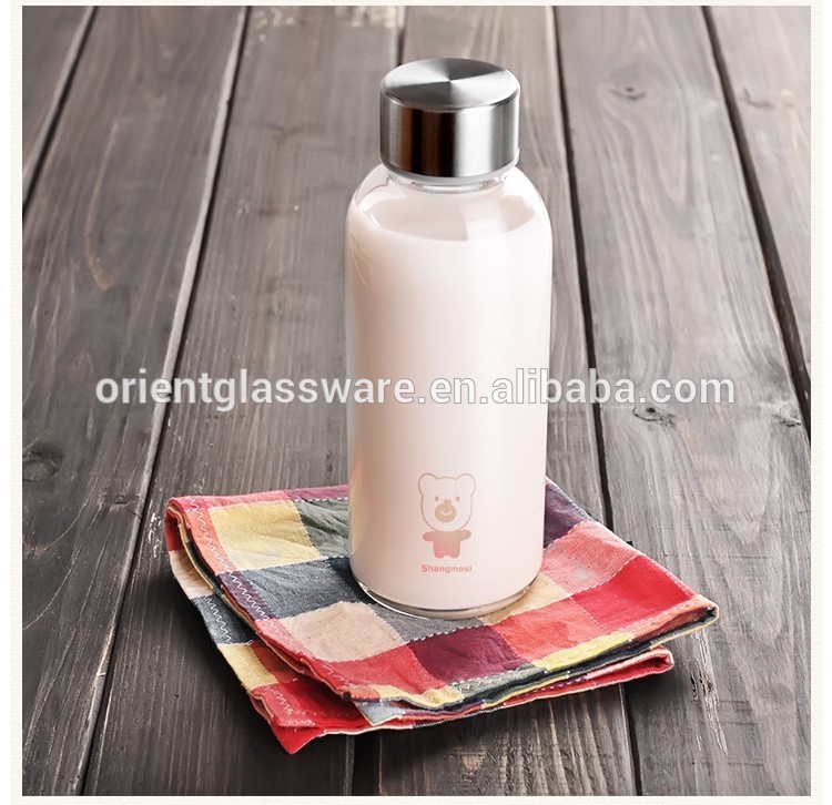 10oz 15oz water bottle glass juice bottle drinking glass bottle with metal lid