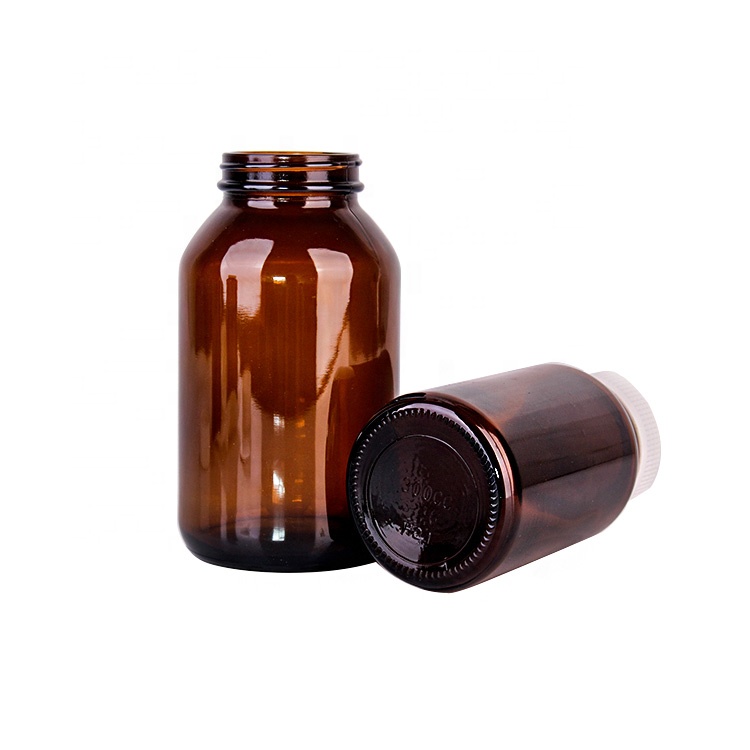 10oz 20oz Large capacity amber glass medicine bottles pill bottles with plastic lids