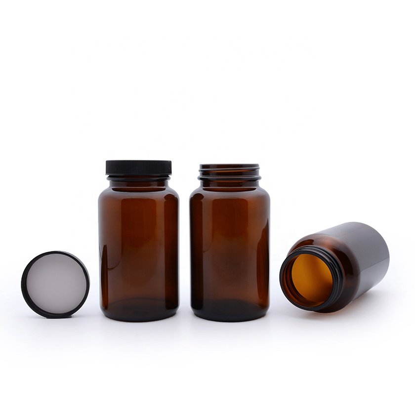 10oz 300cc 300ml amber wide mouth glass pill bottle for pharmaceutical capsule