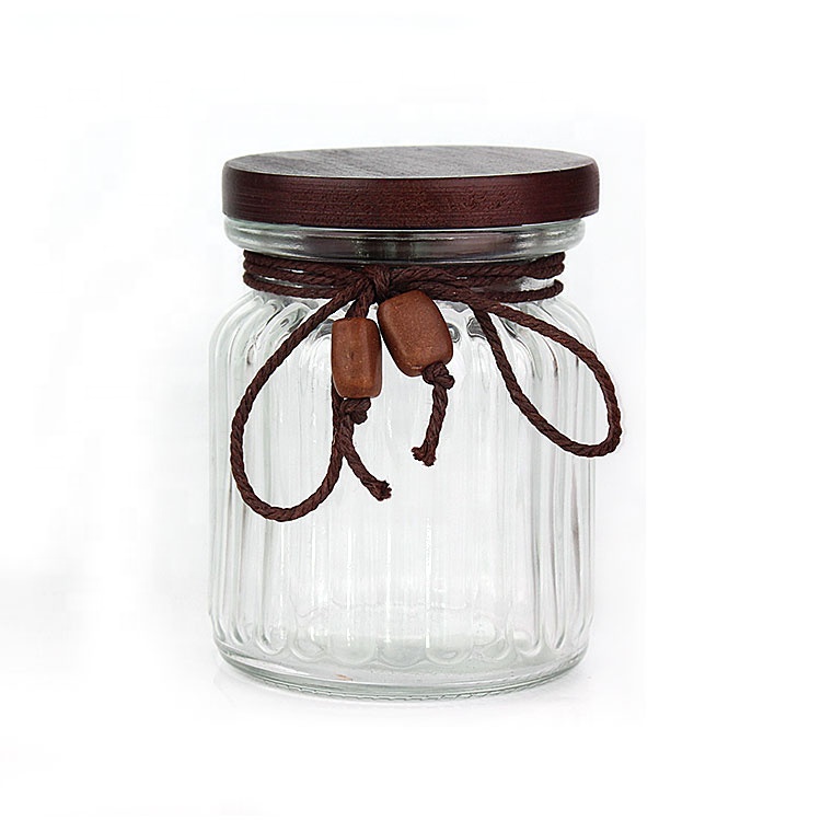 10oz 300ml Clear Glass Food Storage Canisters Containers with wooden lid For Sugar Cookie  Rice Spice