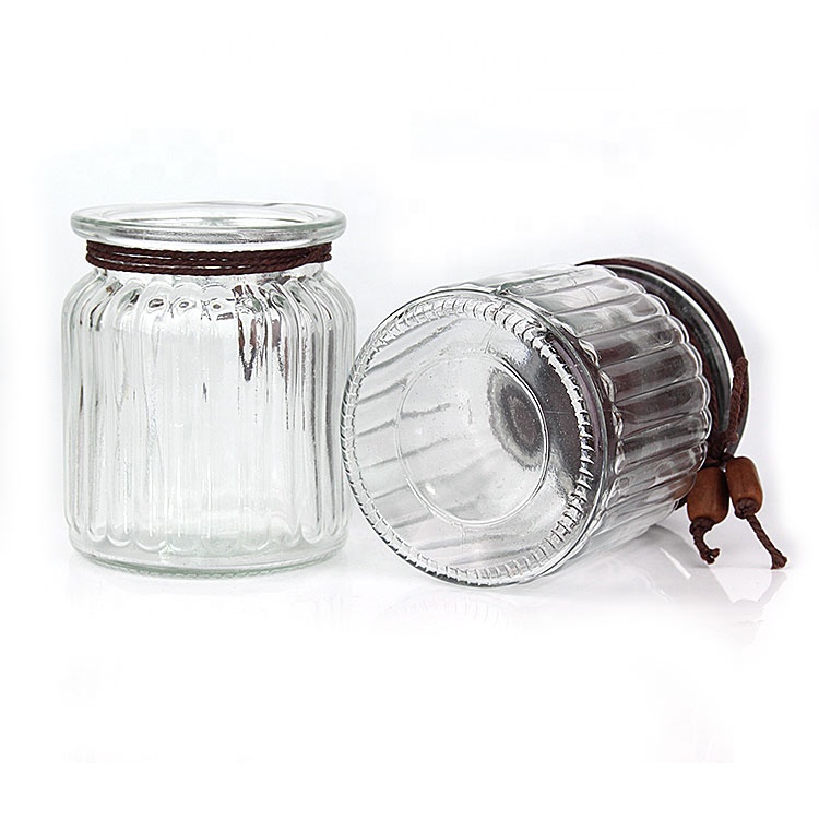 10oz 300ml Clear Glass Food Storage Canisters Containers with wooden lid For Sugar Cookie Rice Spice