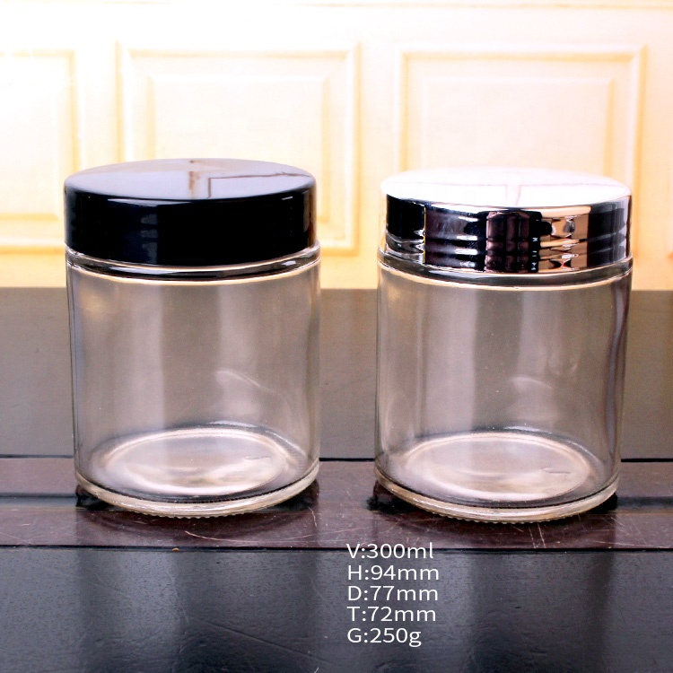 10oz 300ml clear airtight straight side glass storage jars for food candy honey caviar jam with screw lid