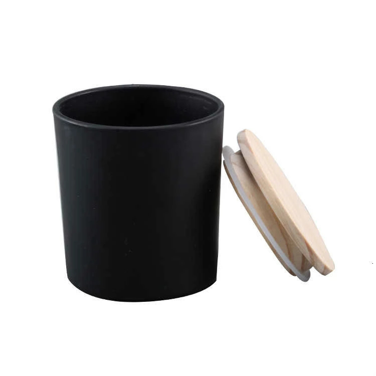10oz Matte black empty glass candle jars with wooden lid glass holders containers