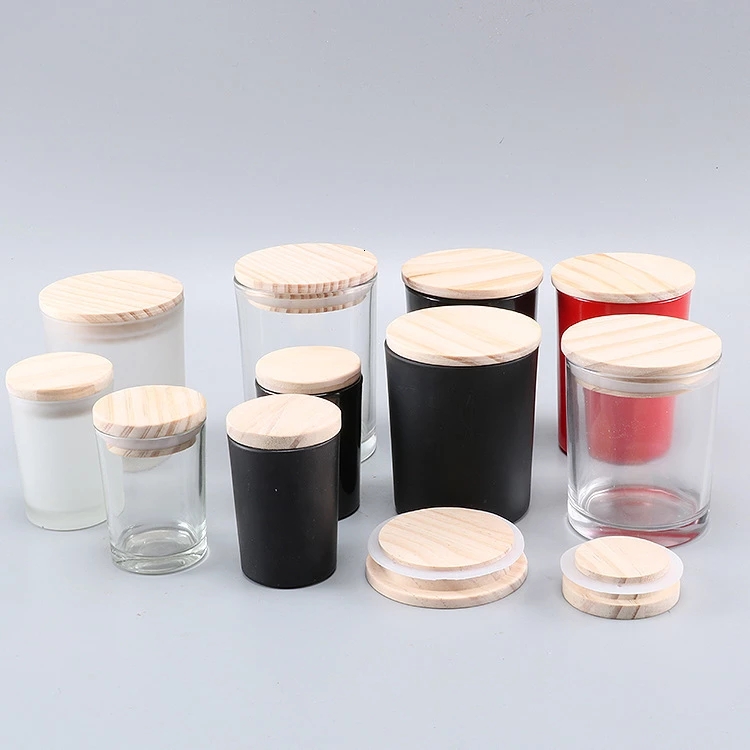 10oz Matte black empty glass candle jars with wooden lid glass holders containers