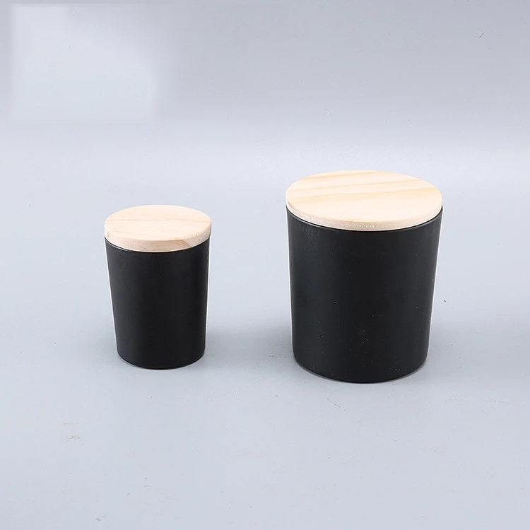 10oz Matte black empty glass candle jars with wooden lid glass holders containers