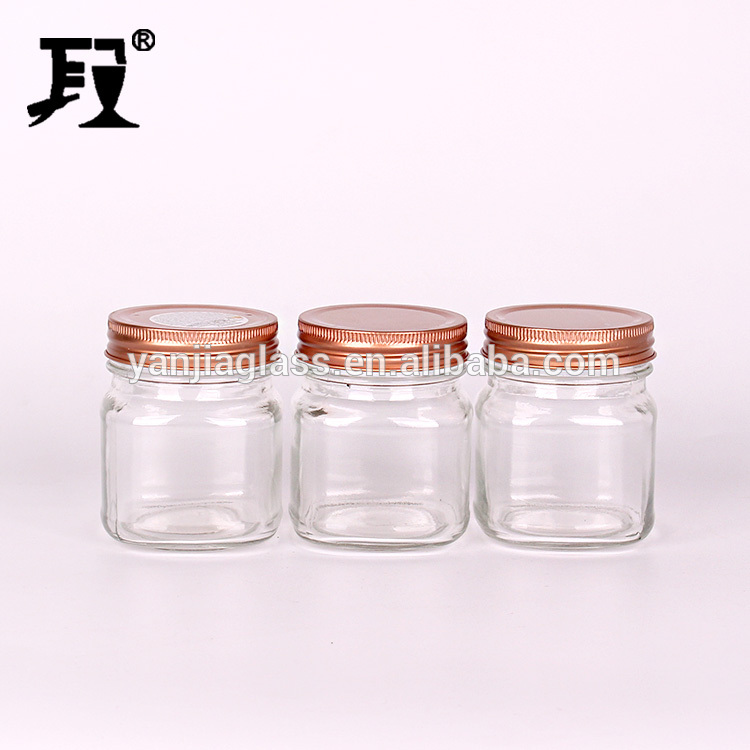 10oz Square mason glass jar honey jar jam glass jar with rose gold metal lid
