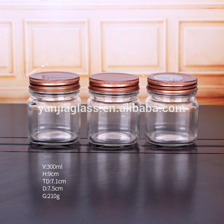 10oz Square mason glass jar honey jar jam glass jar with rose gold metal lid