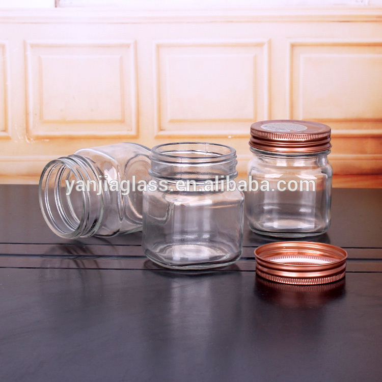 10oz Square mason glass jar honey jar jam glass jar with rose gold metal lid