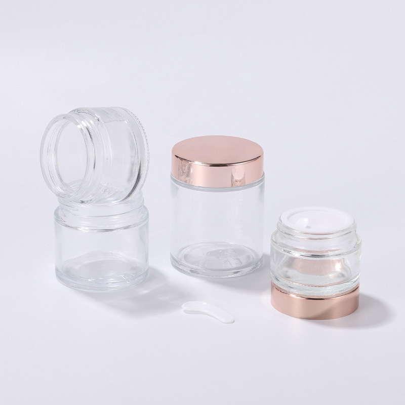 10pc Clear Frosted Glass Cream Jar Cosmetic Container 5-100g Cosmetic Jars Rose Gold Lid Glass Bottle Cream Container Empty Jars