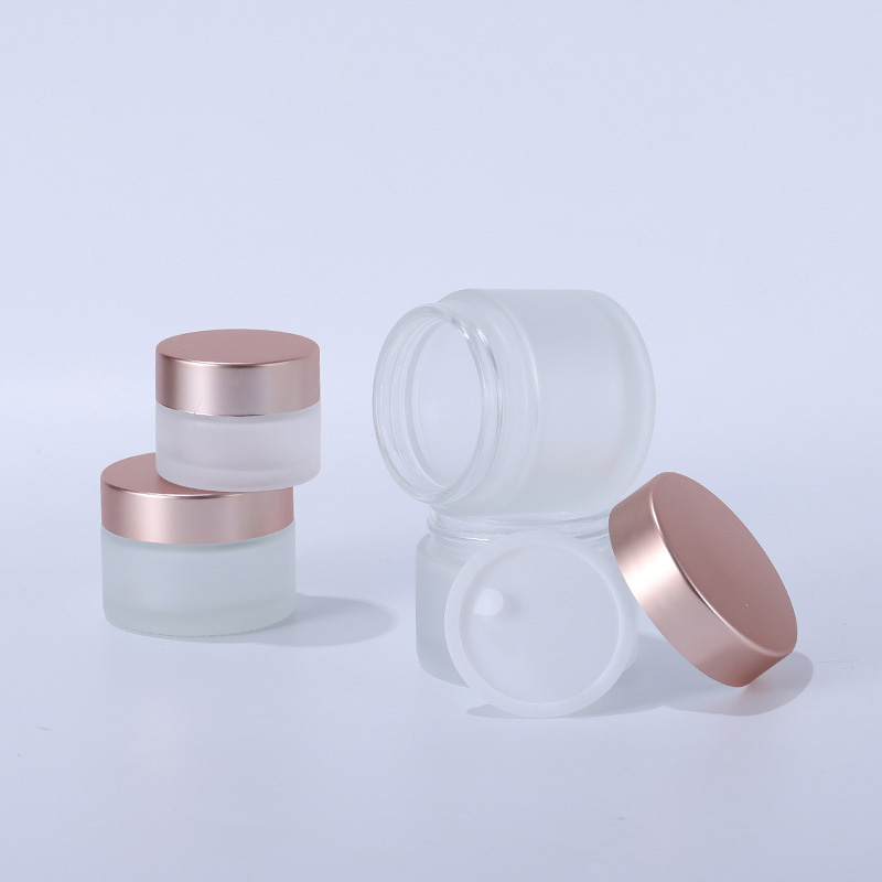 10pc Clear Frosted Glass Cream Jar Cosmetic Container 5-100g Cosmetic Jars Rose Gold Lid Glass Bottle Cream Container Empty Jars