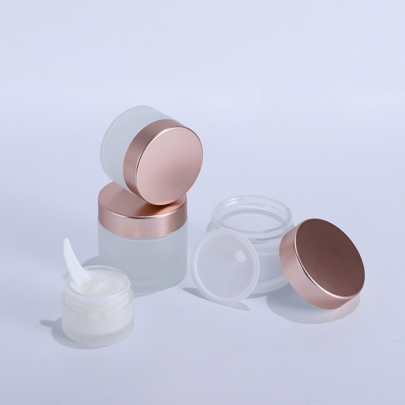 10pc Clear Frosted Glass Cream Jar Cosmetic Container 5-100g Cosmetic Jars Rose Gold Lid Glass Bottle Cream Container Empty Jars