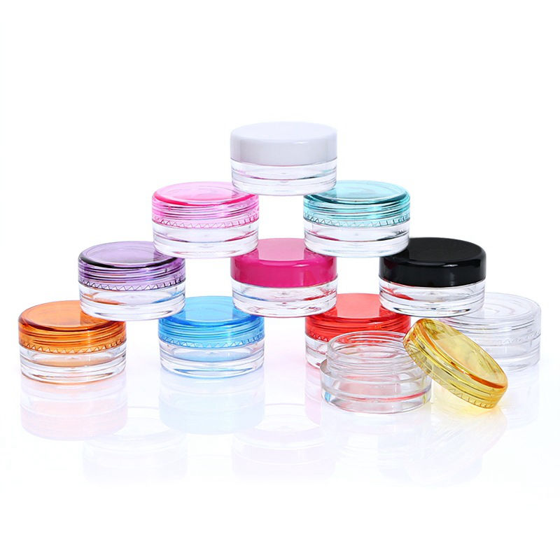 10pcs Travel Cosmetic Sample Containers 2/3/5/10/15/20 Gram Plastic Cosmetic Pot Jars With Black Screw Cap Lids and Mini Spatula