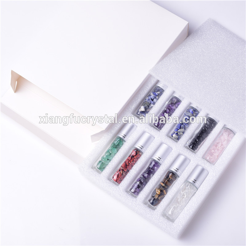10pcs box wholesale empty essential oil 10ml natural gem crystals perfume glass roller bottle
