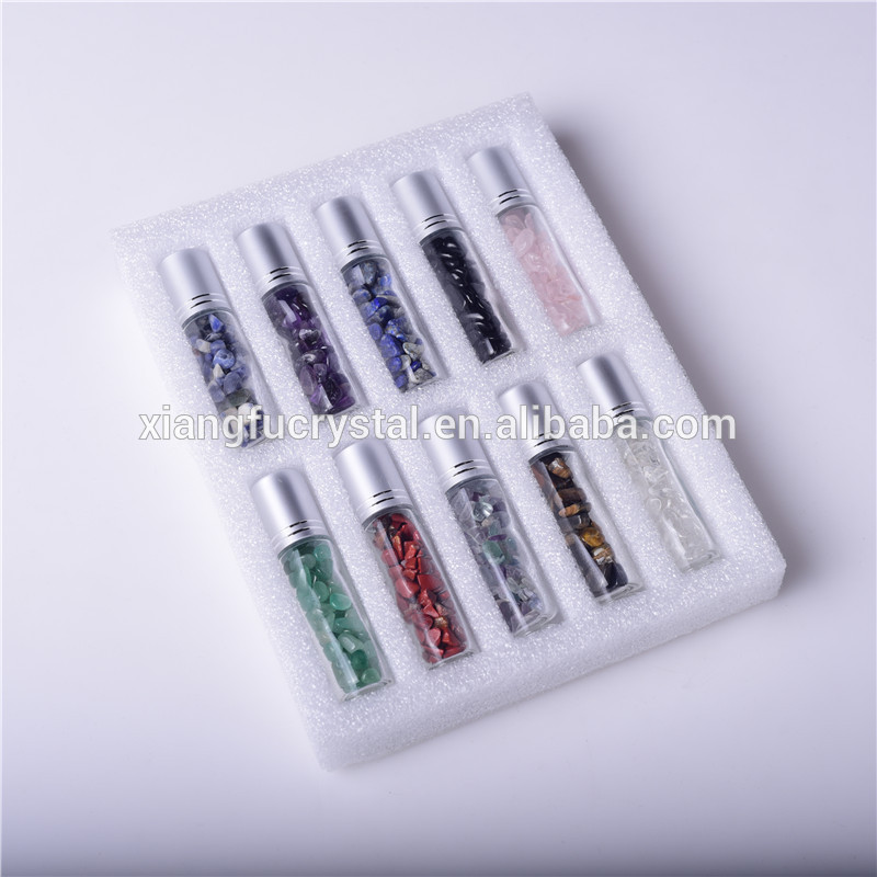 10pcs box wholesale empty essential oil 10ml natural gem crystals perfume glass roller bottle