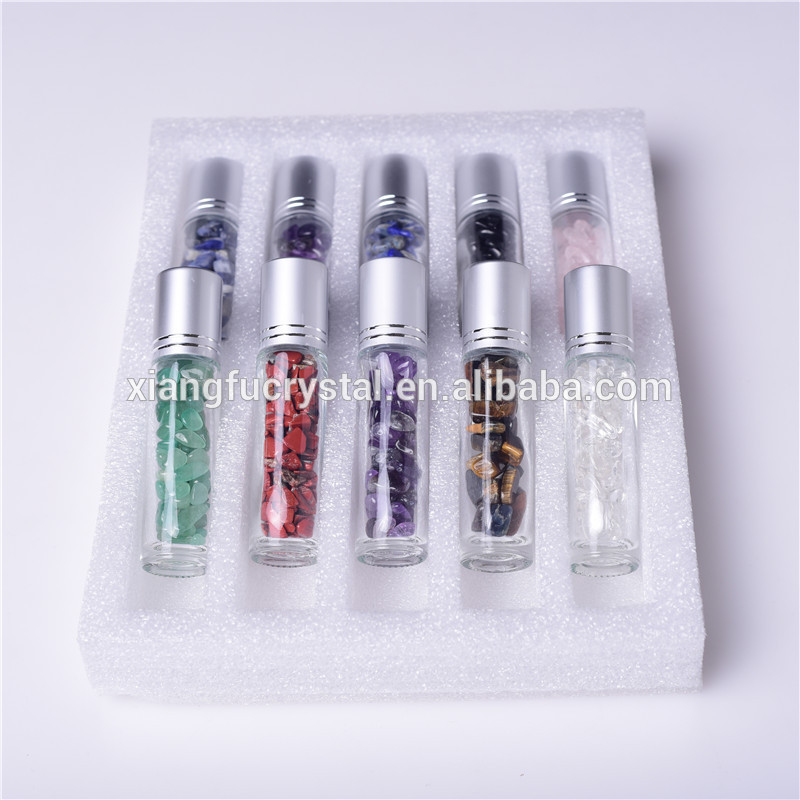 10pcs box wholesale empty essential oil 10ml natural gem crystals perfume glass roller bottle