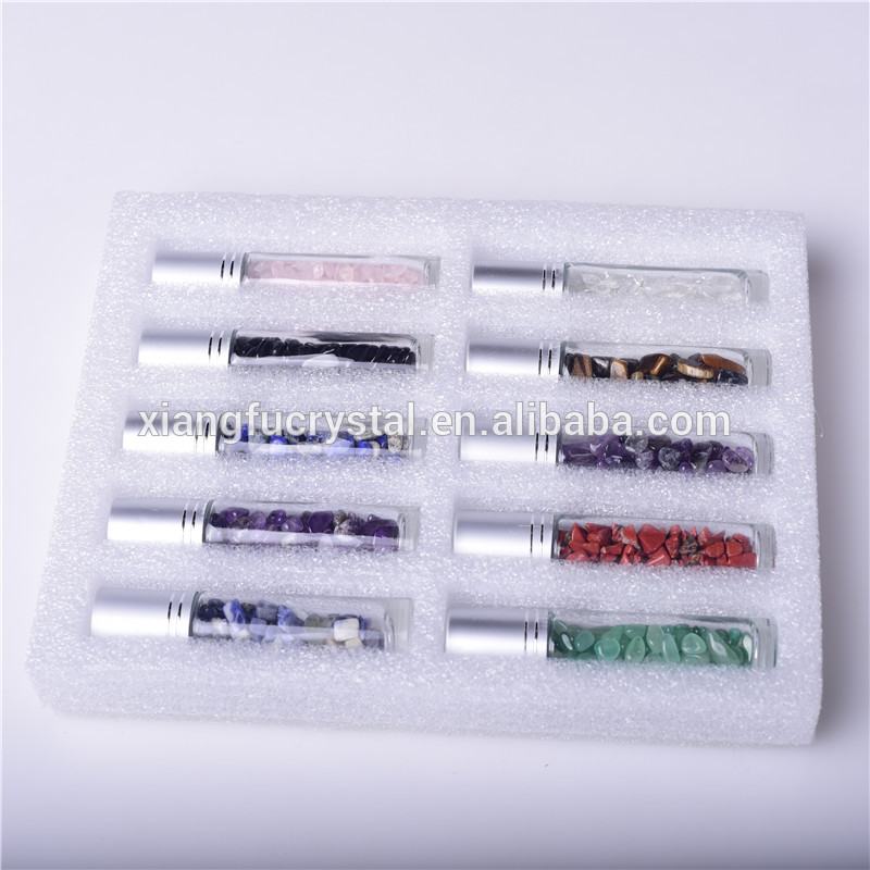 10pcs box wholesale empty essential oil 10ml natural gem crystals perfume glass roller bottle