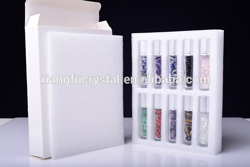 10pcs box wholesale empty essential oil 10ml natural gem crystals perfume glass roller bottle