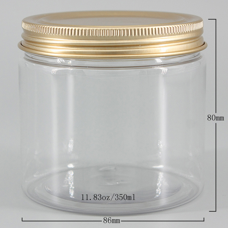 11.83oz/350ml HDPE transparent packaging jar screw cap plastic bottle cosmetic bottle cream candy jars
