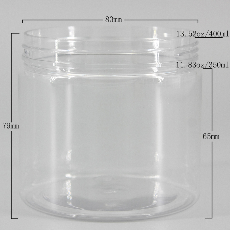 11.83oz/350ml HDPE transparent packaging jar screw cap plastic bottle cosmetic bottle cream candy jars