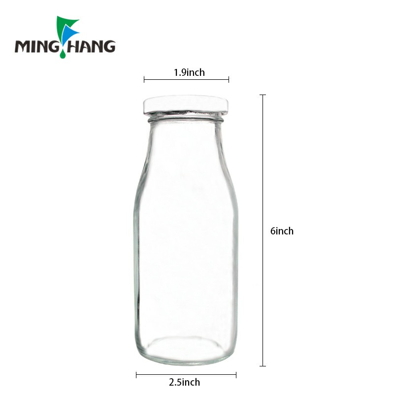 11 Oz Glass Milk Bottles with Metal Twist Lids, glass bottle for fruit juice with straws