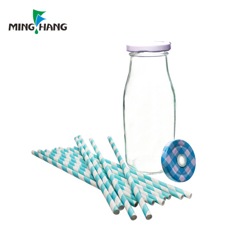 11 Oz Glass Milk Bottles with Metal Twist Lids, glass bottle for fruit juice with straws