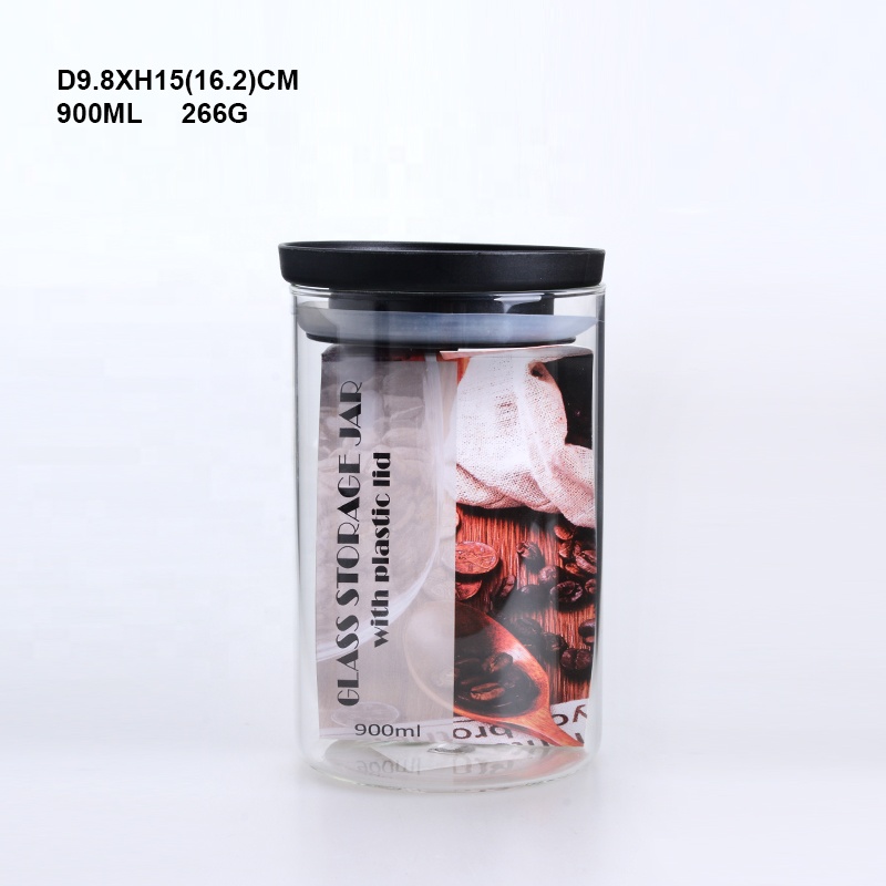 1100ML Borosilicate glass storage jar With Plastic Cover Jars Seal Lids