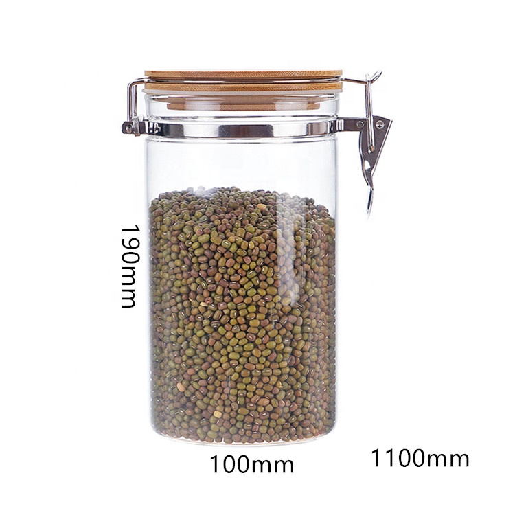 1100ml Food grade glass jar with lock lid airtight storage glass jar