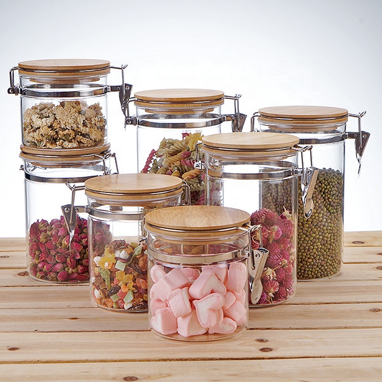 1100ml Food grade glass jar with lock lid airtight storage glass jar