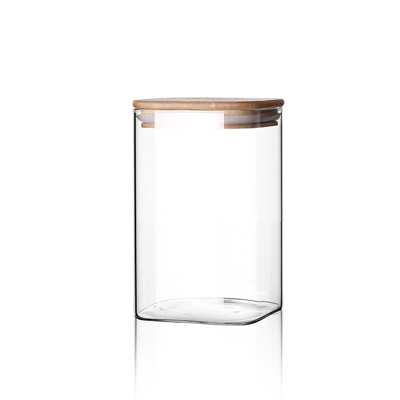 1100ml  Handmade Borosilicate Glass  Airtight Square Shaped Storage Jars With Bamboo Lid