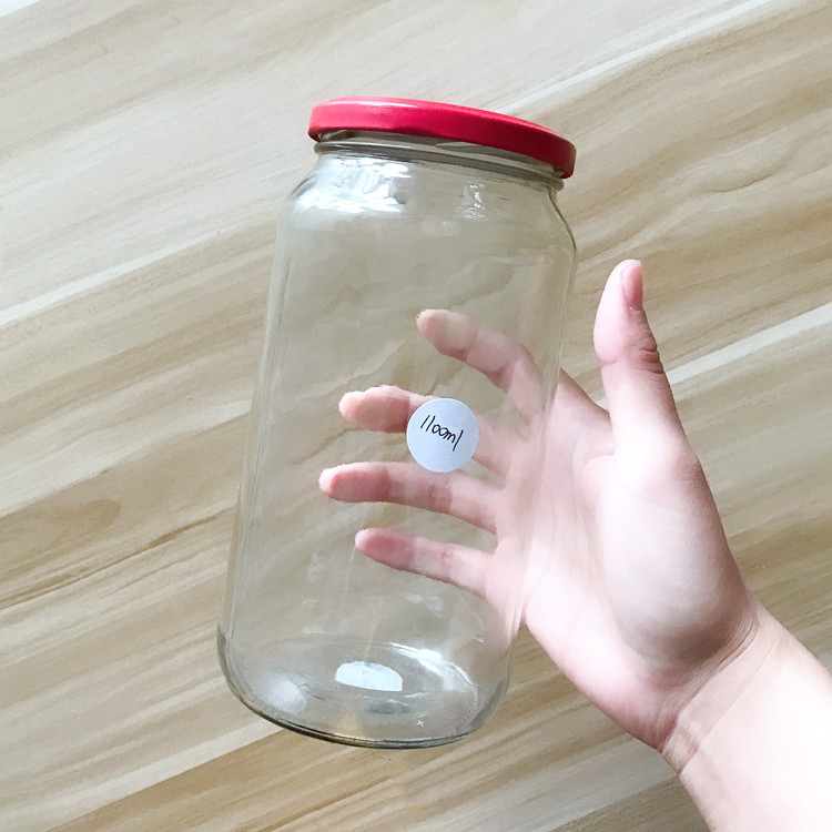 1100ml large round clear hermetic glass jars for food with metal lid