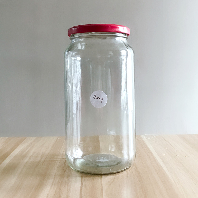 1100ml large round clear hermetic glass jars for food with metal lid