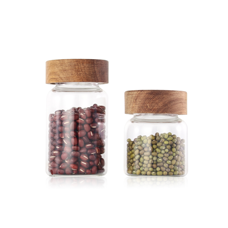 110ml 170ml clear aritight glass food storage jars with screw wooden lids