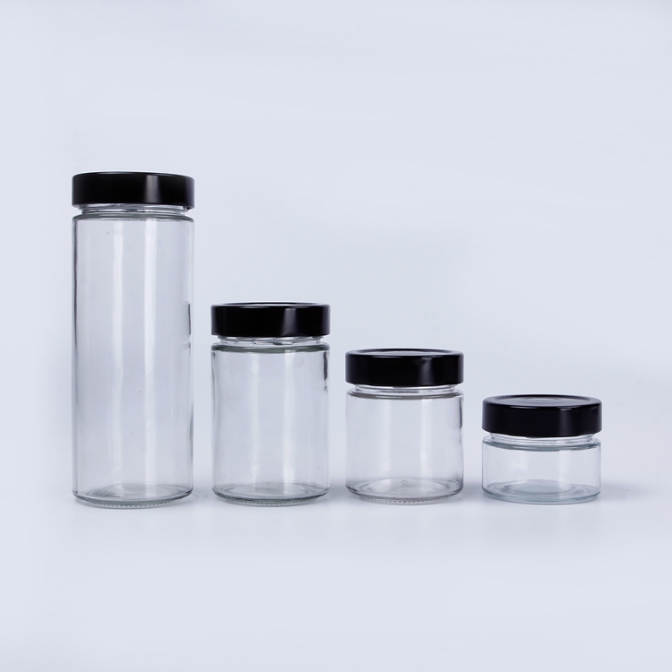 110ml 180ml 300ml 450ml 650ml Straight Sided Glass Jar With Black/Golden lid Empty Honey Candy Food Glass Jars