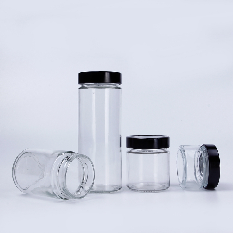 110ml 180ml 300ml 450ml 650ml Straight Sided Glass Jar With Black/Golden lid Empty Honey Candy Food Glass Jars