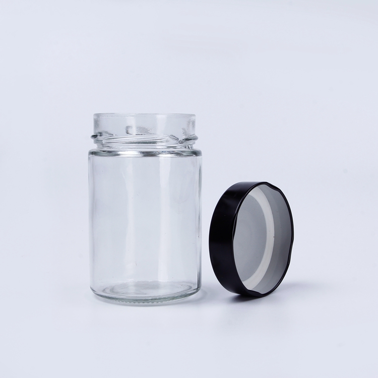 110ml 180ml 300ml 450ml 650ml Straight Sided Glass Jar With Black/Golden lid Empty Honey Candy Food Glass Jars