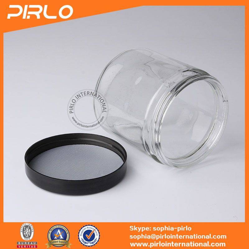 110ml 180ml 300ml 450ml 650ml straight sided glass jar with black plastic seal thread cap lid empty honey candy food glass jars