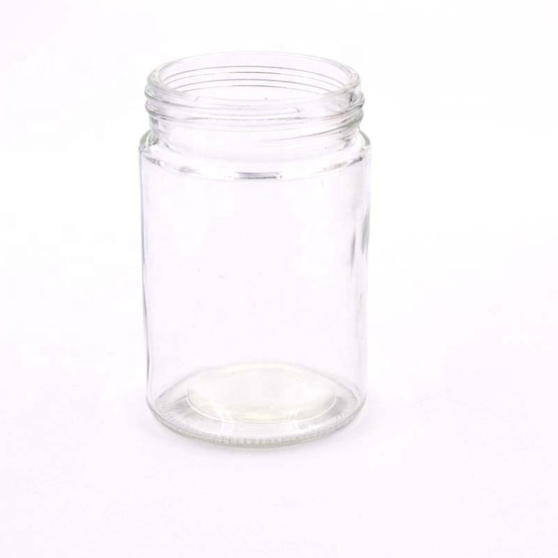 110ml 230ml Wholesale customized high quality small round straight sided clear glass jars canister with black plastic screw lid