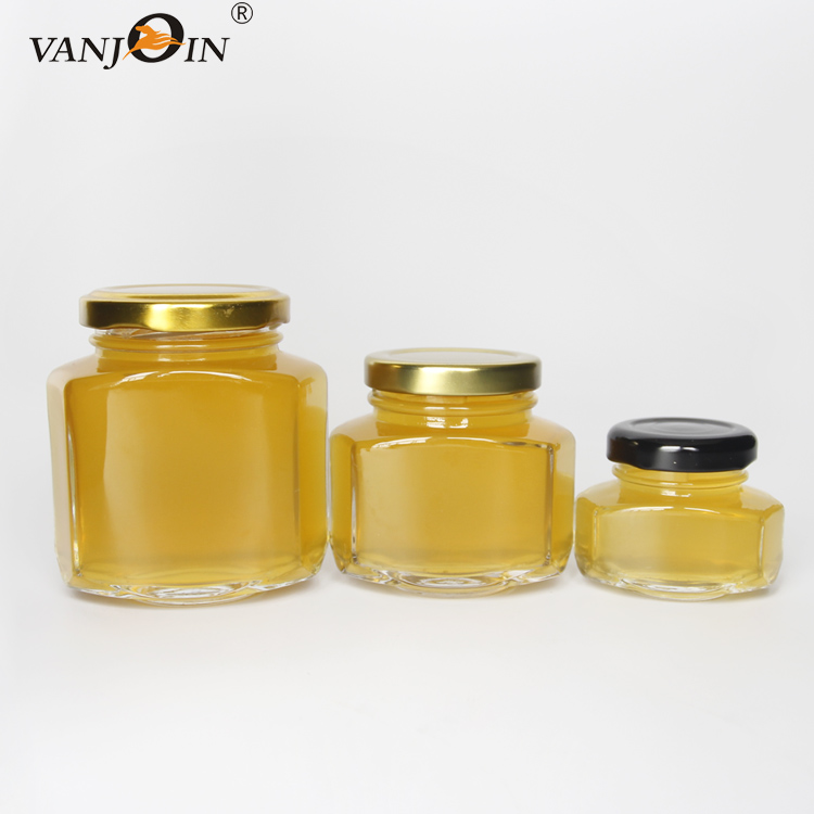 110ml 45ml Glass Oval Hexagonal Honey Jar With Screw Cap