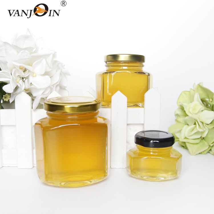 110ml 45ml Glass Oval Hexagonal Honey Jar With Screw Cap