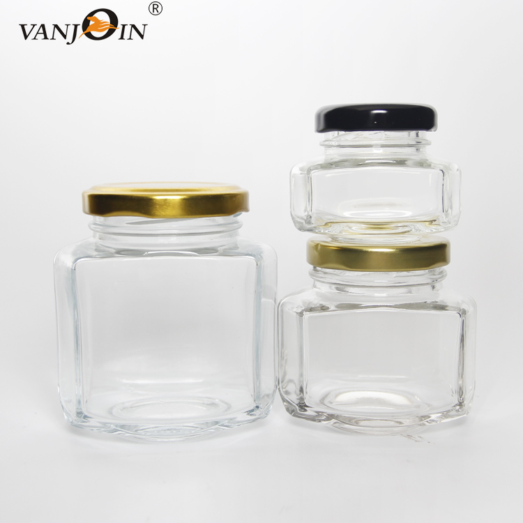 110ml 45ml Glass Oval Hexagonal Honey Jar With Screw Cap