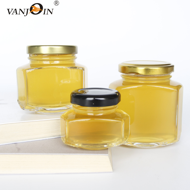 110ml 45ml Glass Oval Hexagonal Honey Jar With Screw Cap