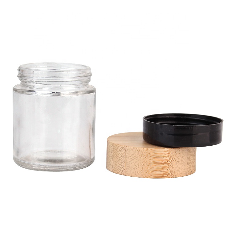 110ml Clear Glass Airtight Food Storage Container jar with Wooden bamboo Lid