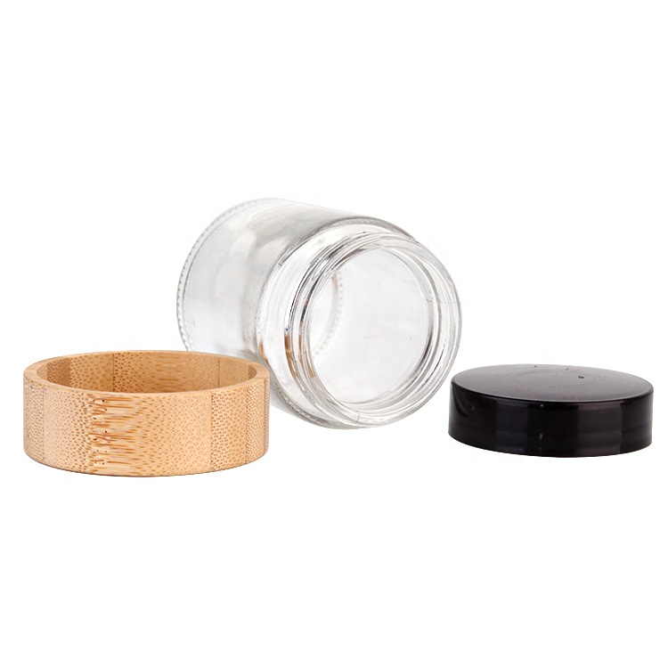 110ml Clear Glass Airtight Food Storage Container jar with Wooden bamboo Lid
