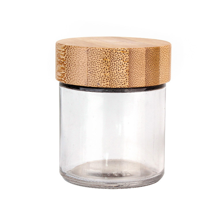 110ml Empty Clear Glass Round Bamboo Cream Jar with Plastic Bamboo Lid