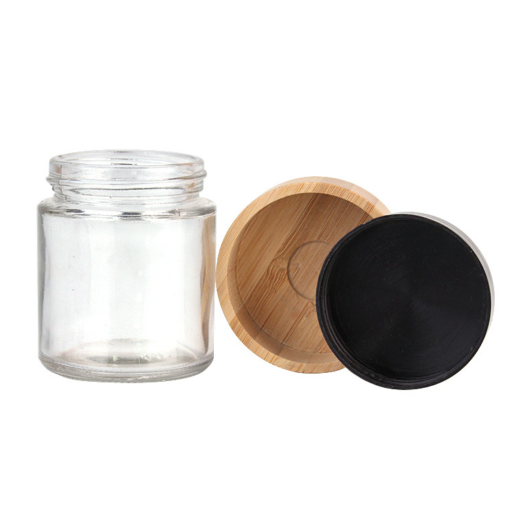 110ml Empty Clear Glass Round Bamboo Cream Jar with Plastic Bamboo Lid
